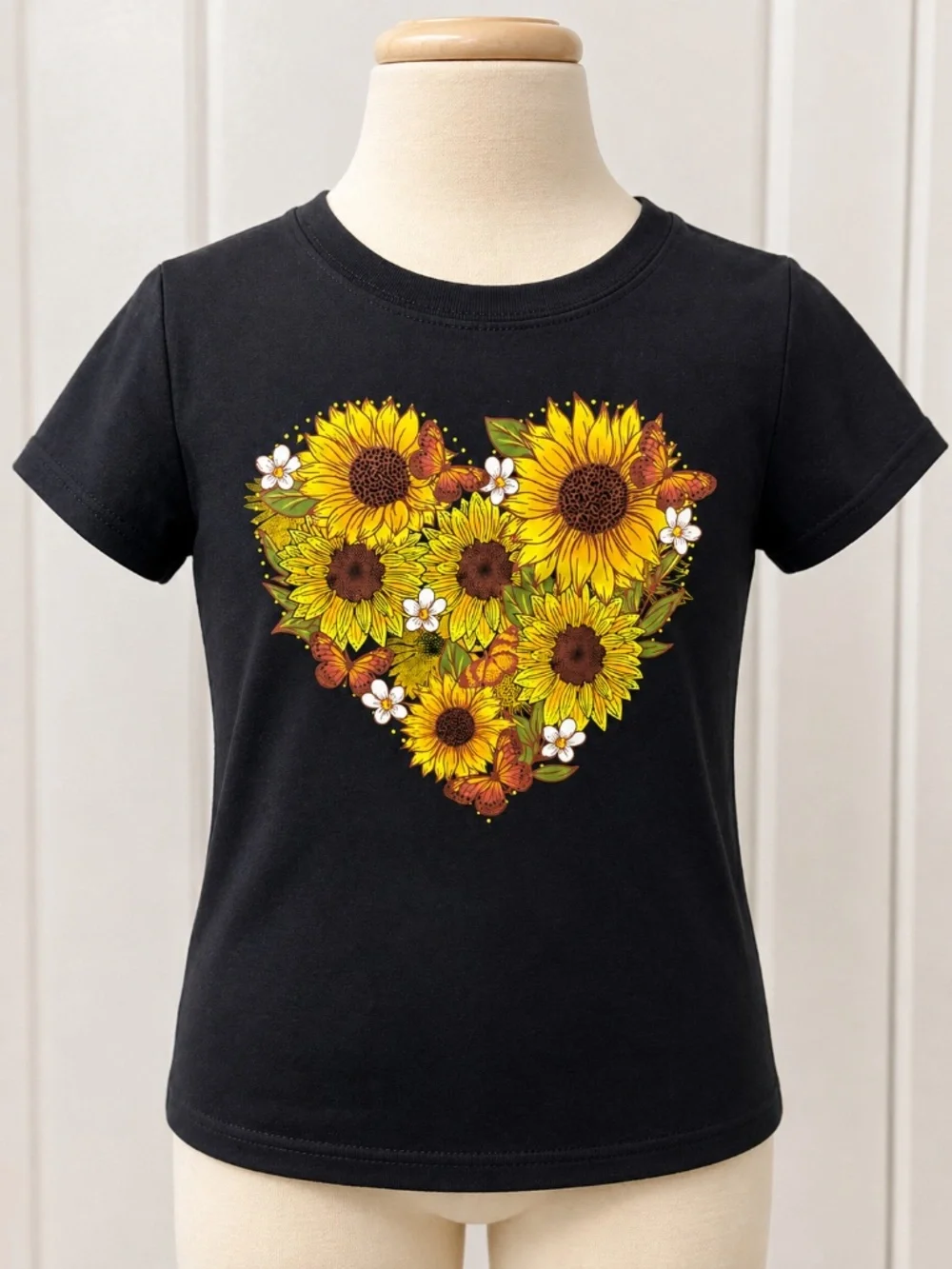 The Children's Place Girls XS 4 Black Sunflower Butterfly Heart T-Shirt